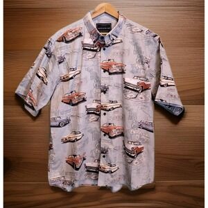 Mens North River Vintage Classic Cars Route 66 Button Up Shirt Sz XL